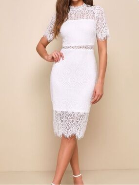 White Sheer Lace Short Sleeve Mini Dress